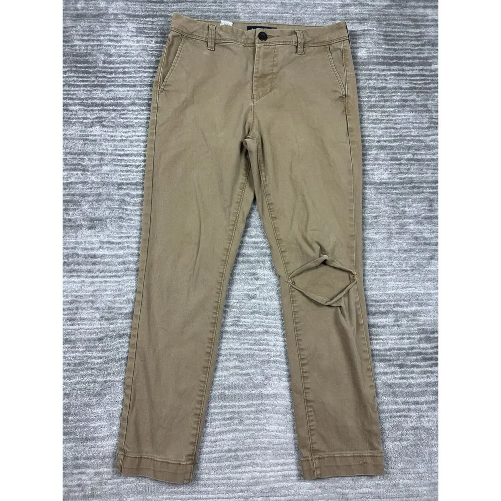Aeropostale Pants Mens 27/28‎ Beige Skinny Cotton Blend Destroyed Knee Chino